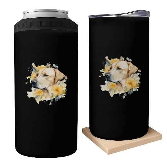 Yellow Lab Dog Watercolor Floral Can Coolers