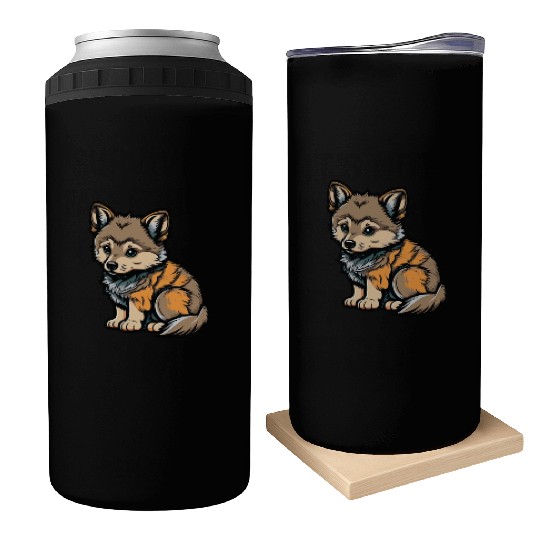 Cute wolf forest dog wild animal pack kid baby Can Coolers