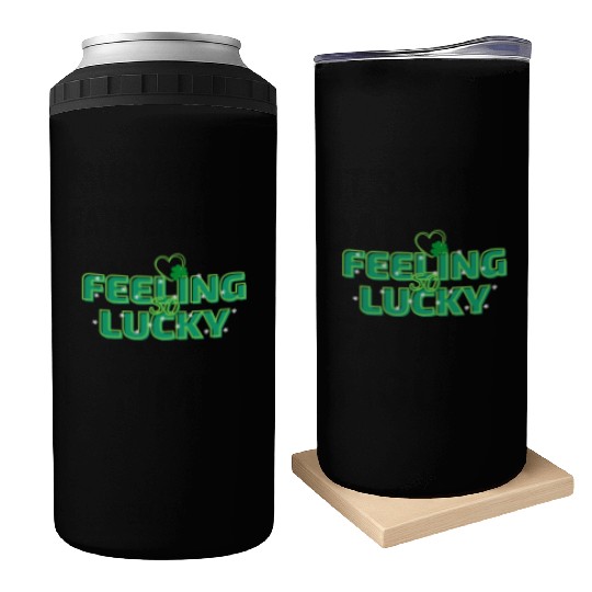 Feeling Lucky Green Bright Bold Typography Can Coolers