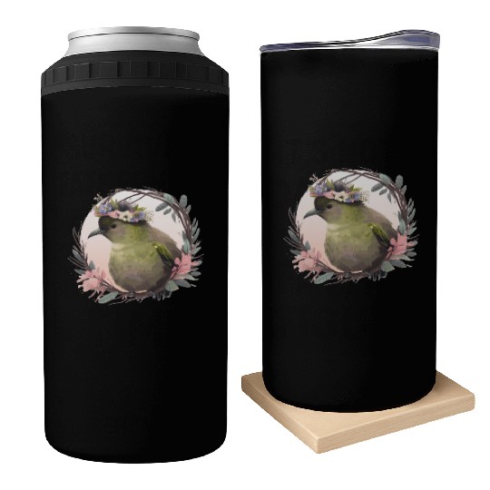Tropical Kiwi Bird Flower Crown Floral Exotic Bird Can Coolers