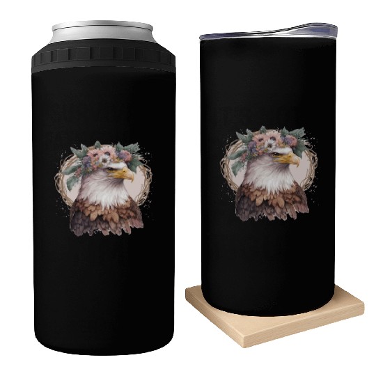 Watercolor Bald Eagle Flower Crown Floral Bird Wat Can Coolers