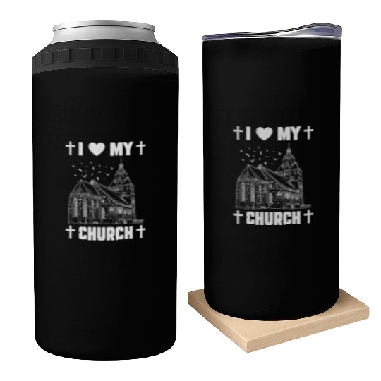 I Love My Church Funny Religious Guy Girl Church Can Coolers