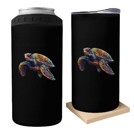 Colorful underwater sea turtle dreamlike beautiful Can Coolers