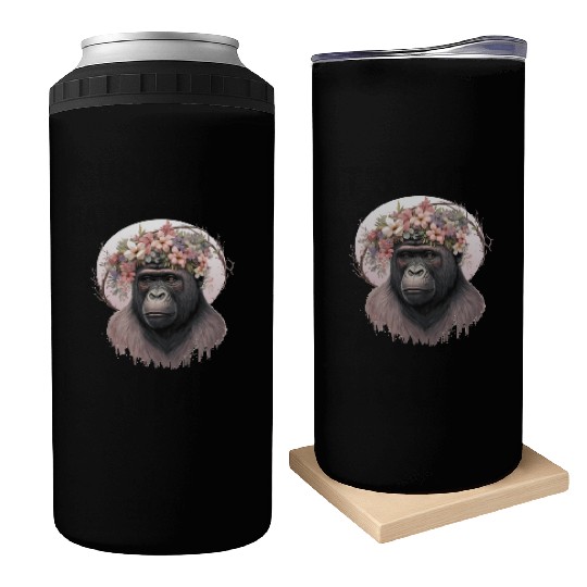 Floral Gorilla Flower Crown Monkey Lover Can Coolers