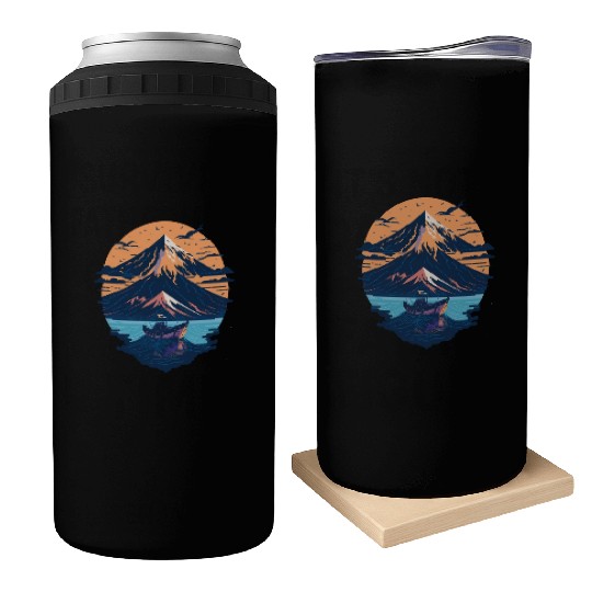 Serene Mount Fuji Sunset Peaceful River Scenery Can Coolers