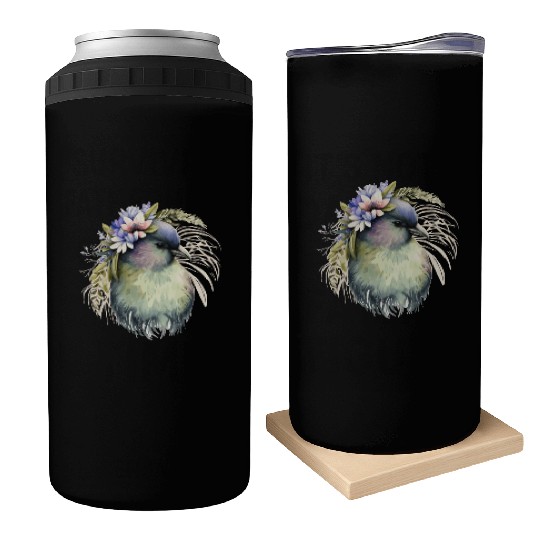 Cute Kiwi Bird Flower Crown Floral Exotic Birds Can Coolers