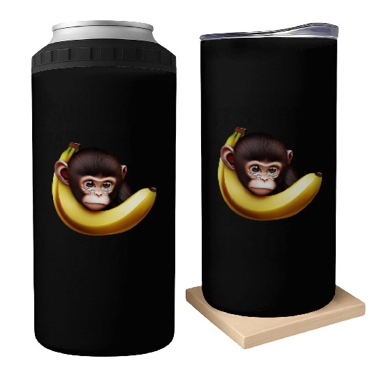 Monkey hide and seek banana Can Coolers
