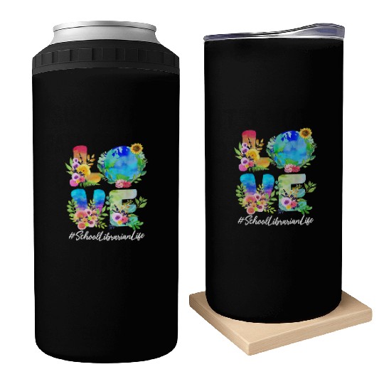 School Librarian Love World Earth Day Save The Pla Can Coolers
