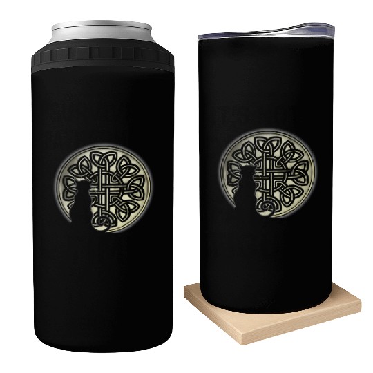 Celtic Knot Cat And The Moon Can Coolers