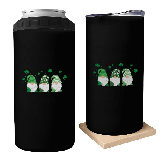 Gnomes Holding Shamrock Leopard Plaid St Patrick'S Can Coolers