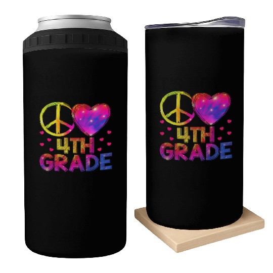 Tie Dye Peace Love 4th Grade Teacher Student Back Can Coolers