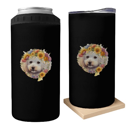 Watercolor Bichon Frise Sunflower Dog Breed Pet Pu Can Coolers