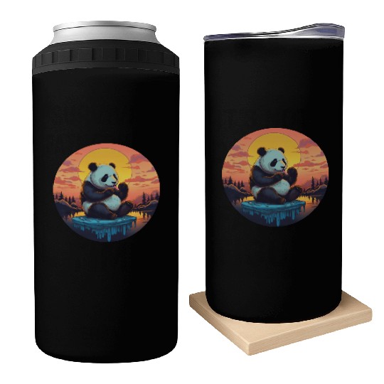 Cute Panda on Ice Floe with Sweets - Sunset Can Coolers