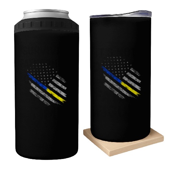 Gold Blue Line 911 Police Dispatcher First Can Coolers