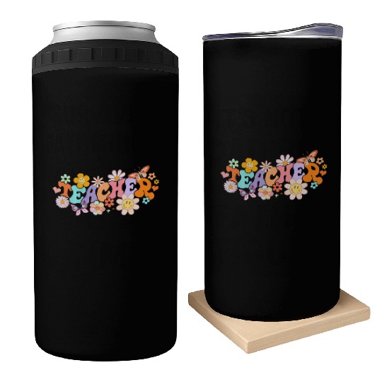 Floral Teacher Groovy Back to School Teacher Life Can Coolers