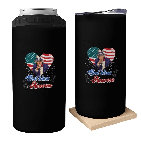 God Bless America Independence Day 4th July USA Can Coolers