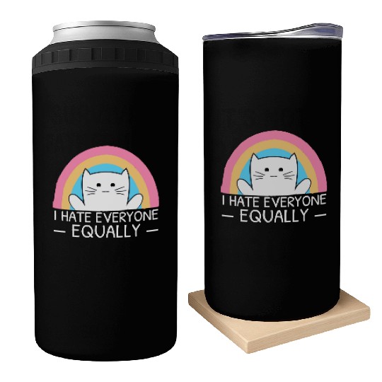 I Hate Everyone Equally Funny Cat Lover Rainbow Can Coolers