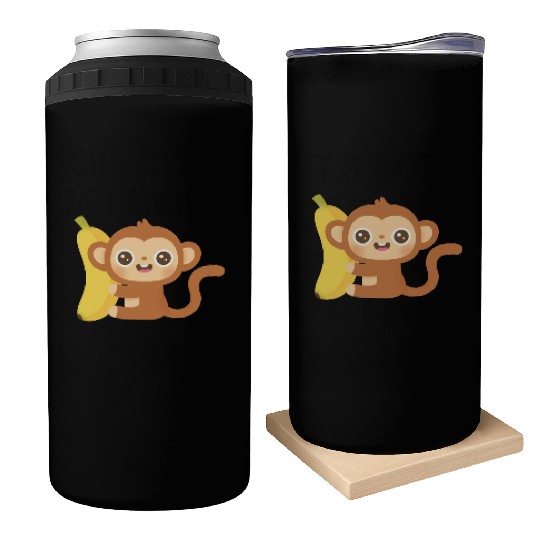 Cute Little Monkey And Banana Can Coolers