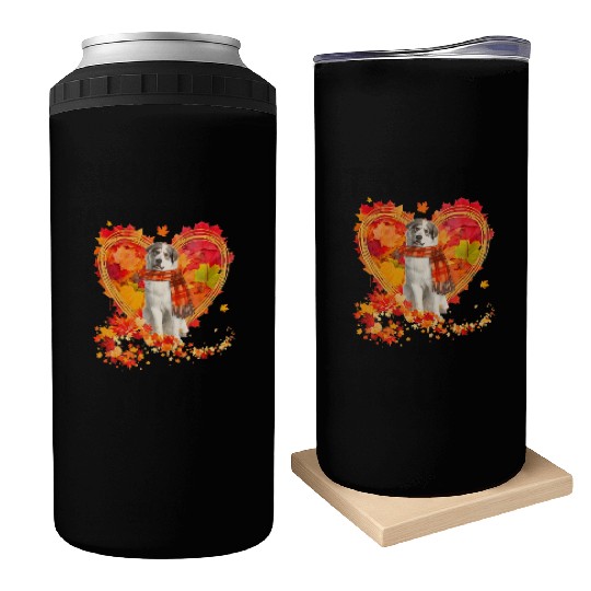 Great Pyrenees With Heart Made Of Autumn Leaves Can Coolers