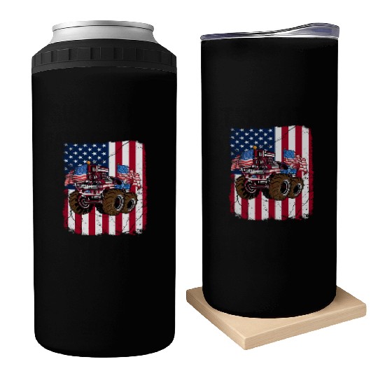 US Patriot American Monster Trucks USA Fan Can Coolers