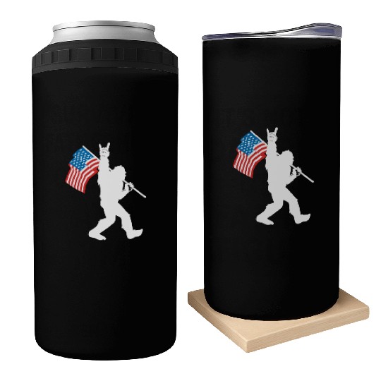 Bigfoot Rock And Roll Usa Flag For Sasquatch Belie Can Coolers