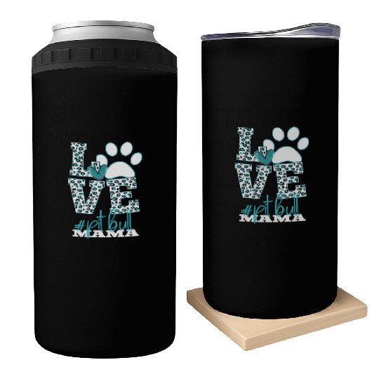 Pitbull Mama Leopard Print Paw Love Can Coolers