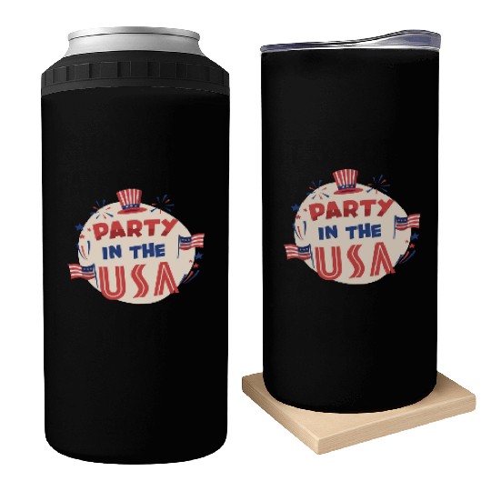 Party In The Usa Hot Dog Love Funny Fourth Of July Can Coolers