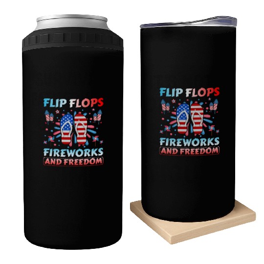 Flip Flops Fireworks and freedom Can Coolers