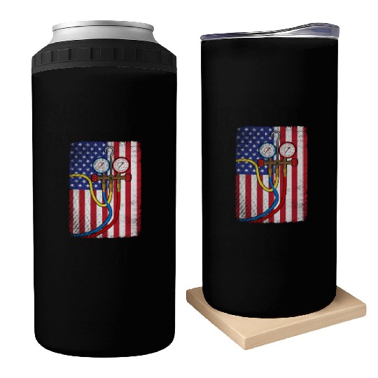 Patriotic HVAC Technician American Flag HVAC Tech Can Coolers