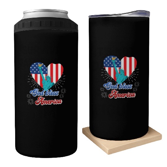 God Bless America Independence Day 4th July USA Can Coolers