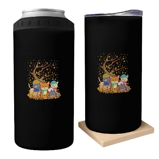 Cats Fall Autumn Leaf Tree Lover Season Fan Enjoy Can Coolers