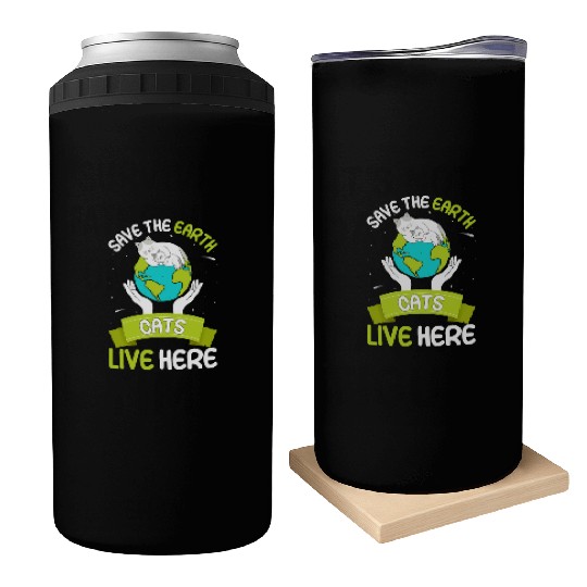 Save The Earth Cats Live Here World Environment Can Coolers