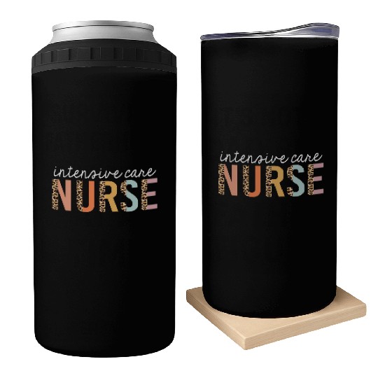 Intensive Care Nurse Leopard Print Icu Nursing Can Coolers