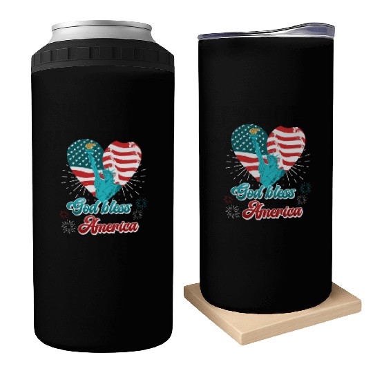 God Bless America Independence Day 4th July USA Can Coolers