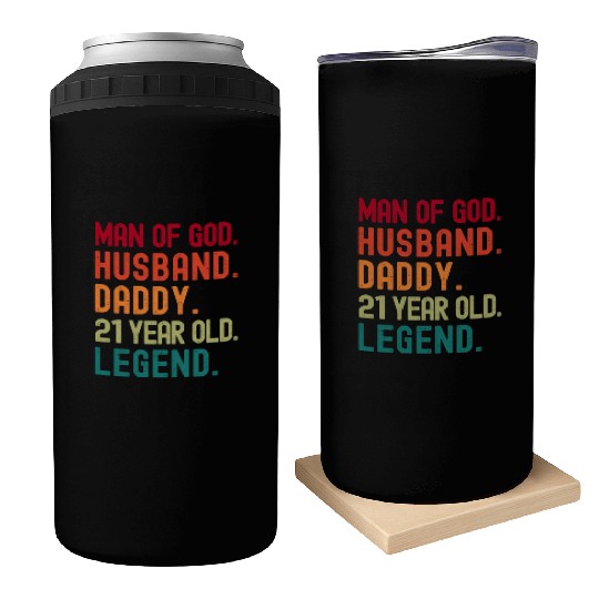 Man of God Husband Dad Vintage 21st Birthday Can Coolers