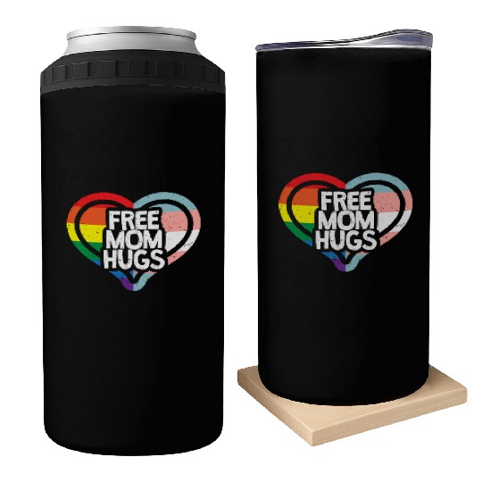 Free Mom Hugs Rainbow Pride Can Coolers