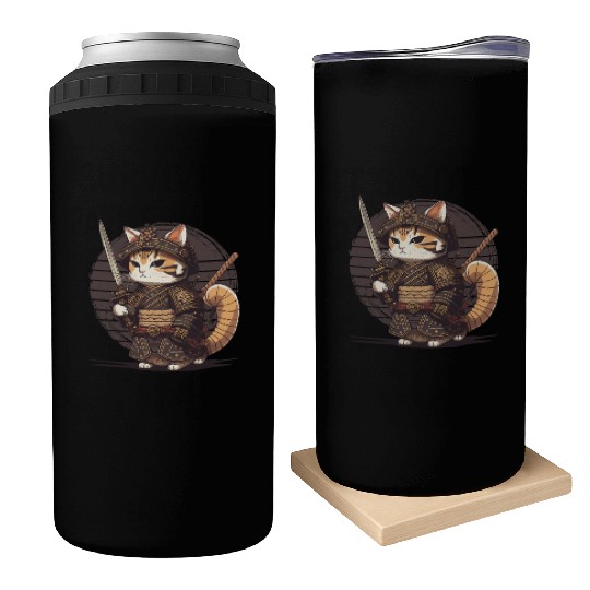 Samurai Cat Warrior Japanese Ninja Cat Kawaii Can Coolers