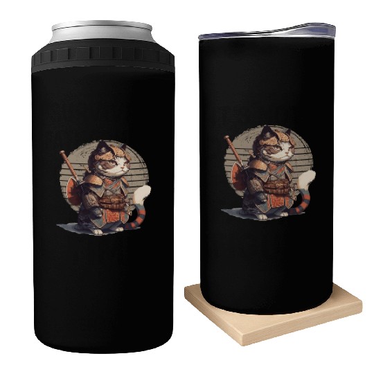 Samurai Cat Warrior Japanese Ninja Cat Kawaii Can Coolers
