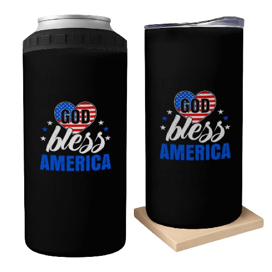 God Bless America Independence Day Party USA Can Coolers