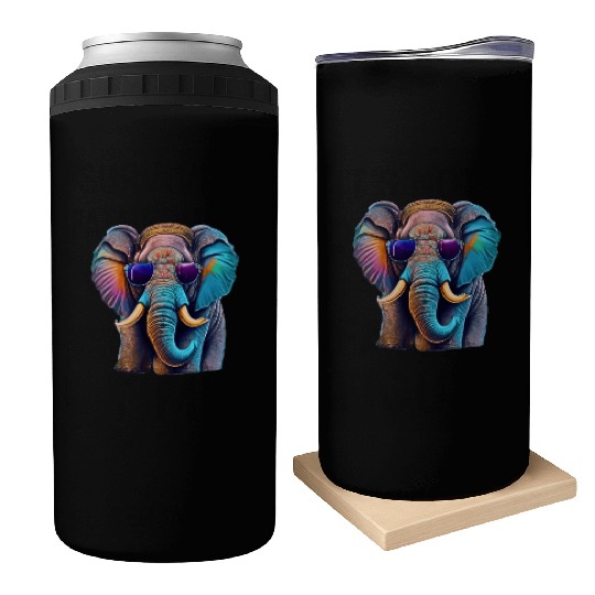Vintage Elephant: Neon Shades & Colorful - Retro Can Coolers