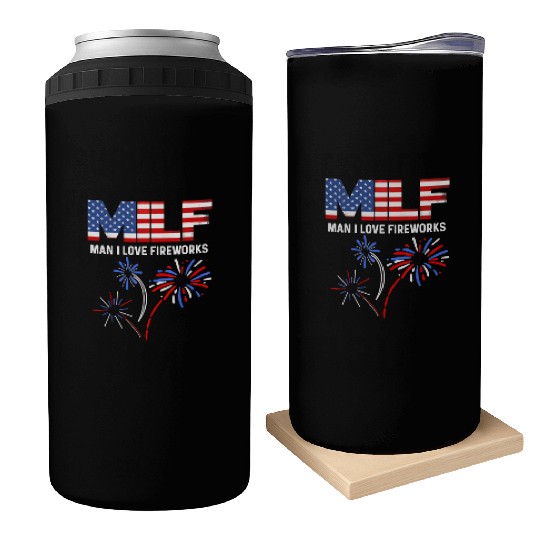 MILF Man I Love Fireworks Funny American Patriotic Can Coolers