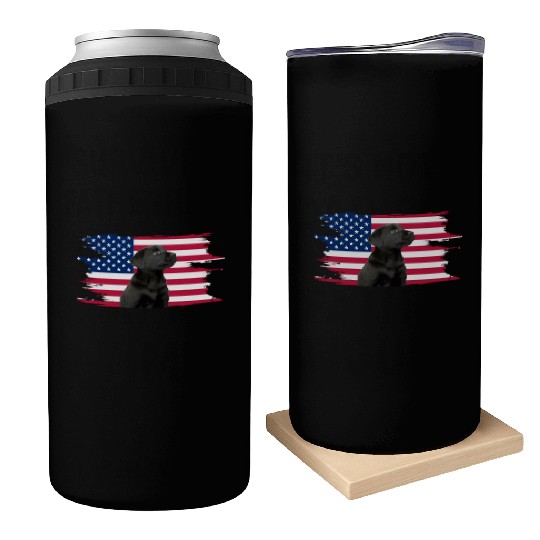 American Flag Dog Black Lab Puppy Can Coolers