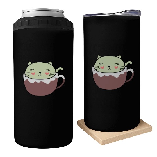 Mint Hot Cocoa Cat in Coffee Mug Can Coolers