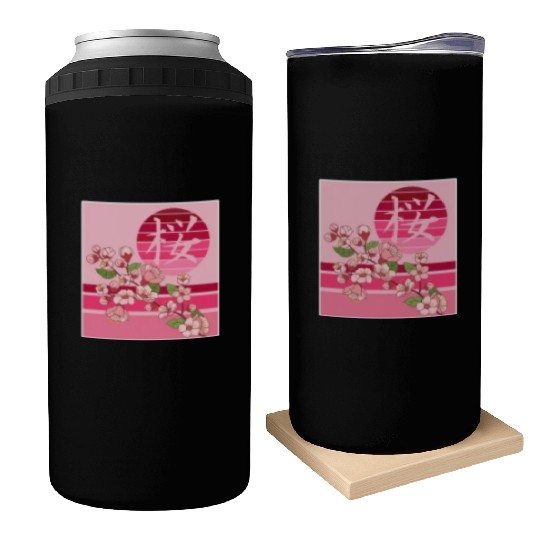 Cherry Blossom Can Coolers, Sakura Flowers Kanji Pocket