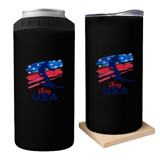 Skiing Usa Support The Team Usa Flag Ski Winter Can Coolers