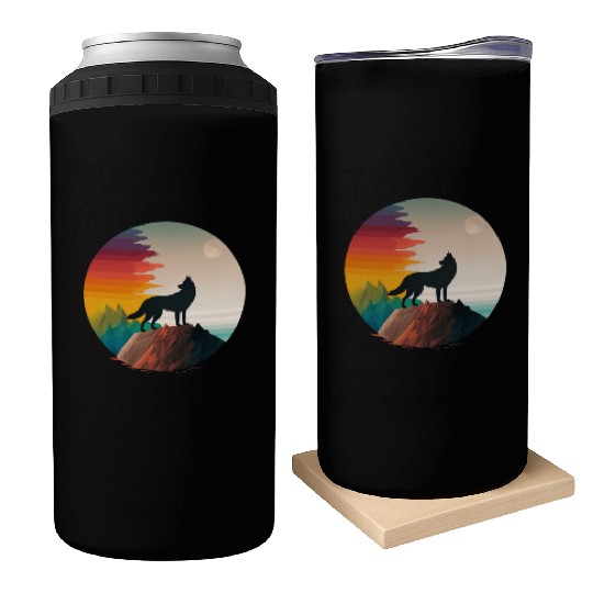 LGBTQIA+ Majestic wolf on the mountain top Can Coolers