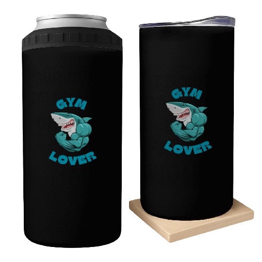Blue Illustrated Shark Gym Lover Can Coolers
