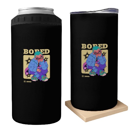Black Cream Blue Y2K Anime Illustrated Bored Can Coolers