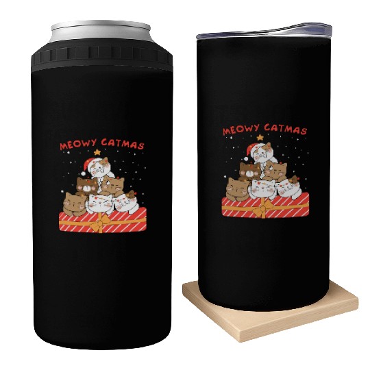 Meowy Catmas Xmas Novelty Cat Lover Can Coolers