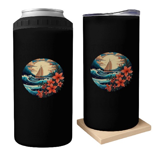 Sailing Ship Sailing Orchids Flowers Sailboat Can Coolers